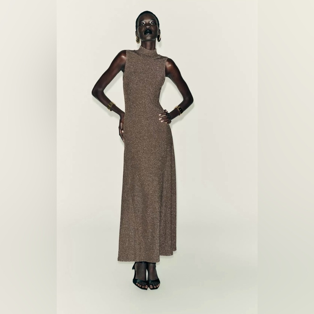 *NWT* Zara Elegant Metallic Thread Sleeveless Dress
